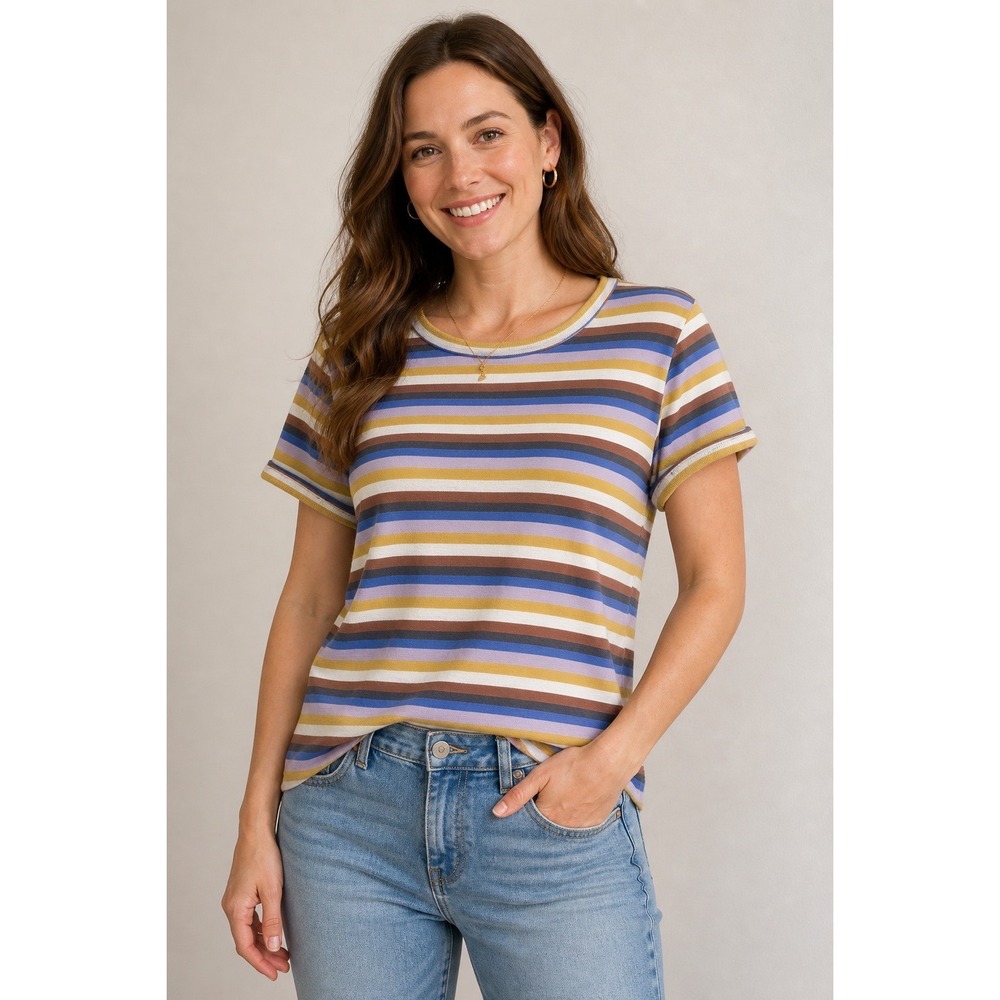 LOFT Stiped Tee Small Multicolor Short‎ Sleeve Casual Soft Knit Easy Wear Tshirt